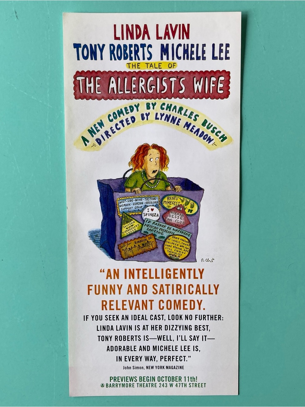 2 Sided Flyer The Tale of the Allergist's Wife Broadway LINDA LAVIN MICHELE LEE